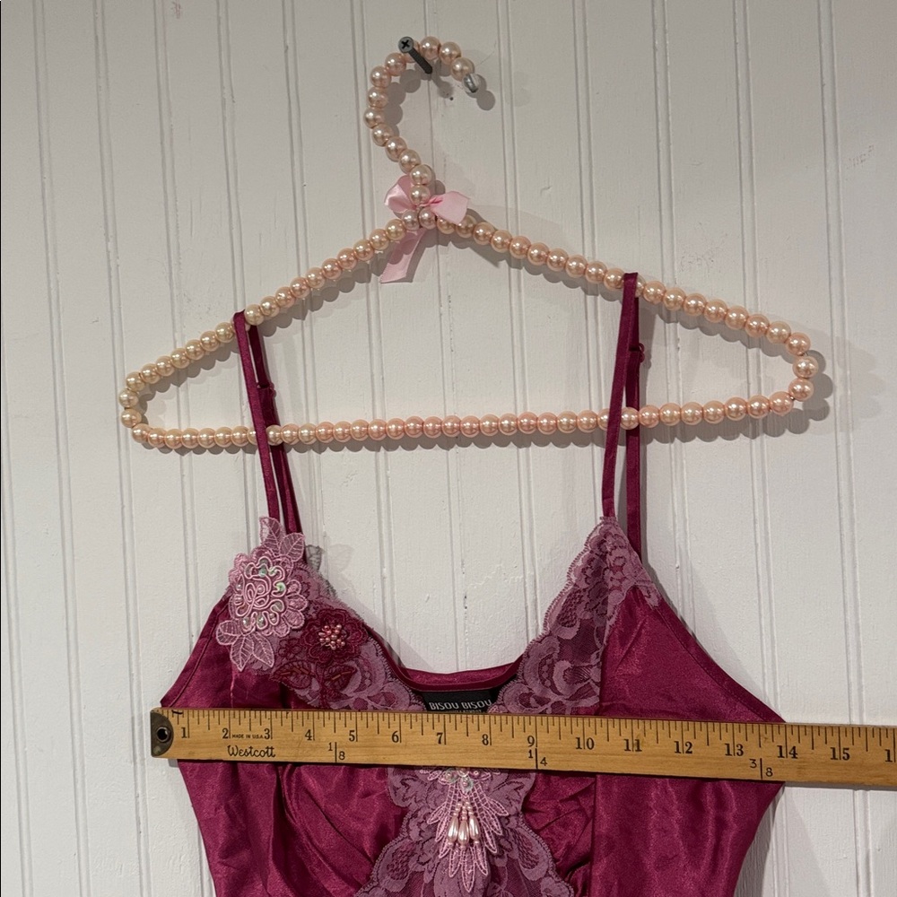 Bisou Bisou Vintage Camisole -Sz 12-Fairy Mermaidcore Satin Lace Beaded Top Y2K - Picture 7 of 12